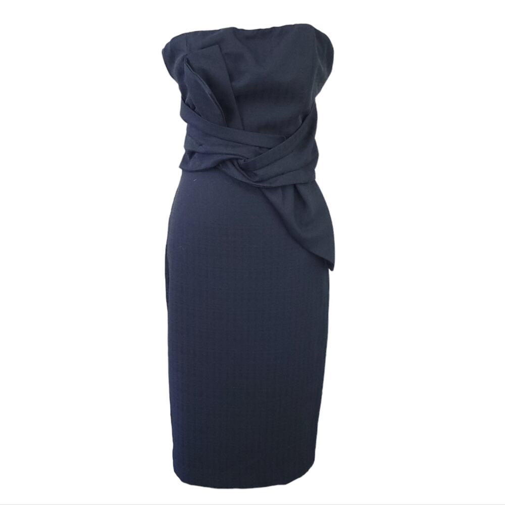 DO+BE Strapless Midi Dress Small Black Wrap Waist Detail Cocktail Dress NYE